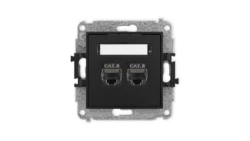 ICON Mechanizm gniazda komputerowego podwójnego 2xRJ45, kat. 8, ekranowane, 8-stykowy czarny mat 12IGK-12