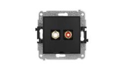 ICON Mechanizm gniazda podwójnego RCA, bez pola opisowego (typu cinch - biały i czerwony, pozłacany) czarny mat 12IGRCABO-2