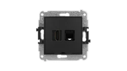ICON Mechanizm gniazda poj. HDMI 2.0 + gniazda komp. poj. 1xRJ45, kat. 5e, 8-styk, bez pola opisowego czarny mat 12IGHKBO