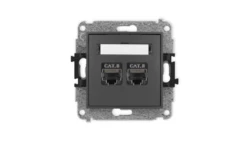 ICON Mechanizm gniazda komputerowego podwójnego 2xRJ45, kat. 8, ekranowane, 8-stykowy grafitowy mat 28IGK-12