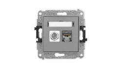 ICON Mechanizm gniazda antenowego poj. typu F (SAT) + gniazda komp. poj. 1xRJ45, kat. 6 ekranowane, 8-stykowy szary mat 27IGFK-5