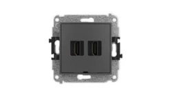 ICON Mechanizm gniazda podwójnego HDMI 2.0, bez pola opisowego grafitowy mat 28IHDMIBO-4