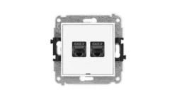 ICON Mechanizm gniazda komputerowego podwójnego 2xRJ45, kat. 7, ekranowane, 8-stykowy, bez pola opisowego biały mat 25IGKBO-10