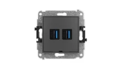 ICON Mechanizm gniazda podwójnego 2xUSB A-A 3.0, bez pola opisowego grafitowy mat 28IGUSBBO-6