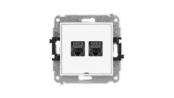 ICON Mechanizm gniazda komputerowego podwójnego 2xRJ45, kat. 8, ekranowane, 8-stykowy, bez pola opisowego biały mat 25IGKBO-12