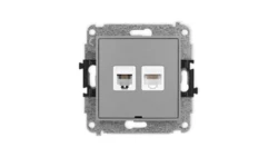 ICON Mechanizm gniazda telefonicznego 1xRJ11 + komputerowego 1xRJ45 kat. 5e, 8-styk beznarzędziowe, bez opisu szary mat 27IGTKBO