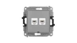 ICON Mechanizm gniazda komputerowego podwójnego 2xRJ45, kat. 6A, 8-stykowy, bez pola opisowego szary mat 27IGKBO-8