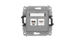 ICON Mechanizm gniazda telefonicznego poj. 1xRJ11 + komputerowego poj. 1xRJ45, kat. 5e, 8-styk, beznarzędziowe szary mat 27IGTK
