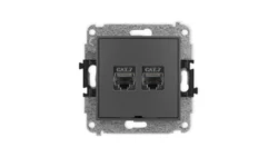 ICON Mechanizm gniazda komputerowego podwójnego 2xRJ45, kat. 7, ekranowane, 8-styk, bez pola opisowego grafitowy mat 28IGKBO-10