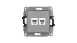 ICON Mechanizm gniazda telefonicznego podwójnego 2xRJ11, 4-stykowy, beznarzędziowe, bez pola opisowego szary mat 27IGTBO-2