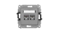 ICON Mechanizm gniazda komputerowego podwójnego 2xRJ45, kat. 6, ekranowane, 8-stykowy szary mat 27IGK-6