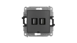ICON Mechanizm gniazda podwójnego 2xUSB A-A 2.0, bez pola opisowego grafitowy mat 28IGUSBBO-2