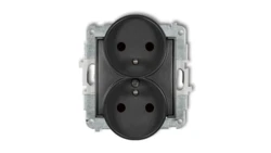 ICON Mechanizm gniazda podwójnego do ramki z uziemieniem 2x(2P+Z) (przesłony torów prądowych) grafitowy 11IGPR-2zp