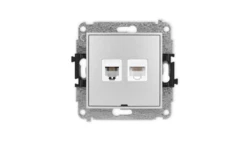 ICON Mechanizm gniazda telefonicznego 1xRJ11 + komp. 1xRJ45, kat. 5e, 8-styk, beznarzędziowe, bez opisu srebrny metalik 7IGTKBO
