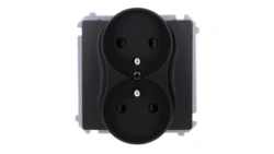 Simon Basic Gniazdo wtyczkowe podwójne z uziemieniem (moduł), z przesł. torów prądowych, zaciski śrubowe czarny BMGZ2MZ.01/49