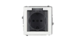 DECO Mechanizm gniazda bryzgoszczelnego z uziemieniem SCHUKO 2P+Z (klapka dymna, przesłony torów prądowych), biały mat 25DGPB-1s