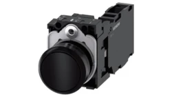 Przycisk, 22 mm, okrągły, plastikowy, czarny, przycisk, płaski, zestyk chwilowy, z uchwytem 1 NO + 1 NC 3SU1100-0AB10-1FA0