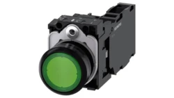 Przycisk podświetlany, 22 mm, okrągły, plastikowy, zielony, przyciskowy, płaski, z zestykiem chwilowym, z uchwytem, ​​1 NO+1 NC