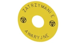 Etykieta podkładkowa żółta okrągła 75mm z inskrypcją /ZATRZYMANIE AWARYJNE/ otwór 22mm SIRIUS ACT 3SU1900-0BB31-0ND0 /10szt./
