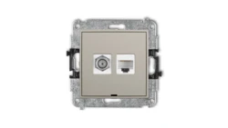 MINI Mechanizm gniazda antenowego poj. typu F (SAT) + gniazda komp. poj. 1xRJ45, kat. 6, 8-stykowy, bez opisu taupe 60MGFKBO-3