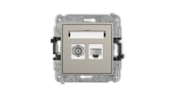 MINI Mechanizm gniazda antenowego poj. typu F (SAT) + gniazda komp. poj. 1xRJ45, kat. 6, 8-stykowy taupe 60MGFK-3