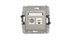 MINI Mechanizm gniazda antenowego poj. typu F (SAT) + gniazda komp. poj. 1xRJ45, kat. 5e, 8-stykowy taupe 60MGFK-1