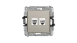 MINI Mechanizm gniazda telefonicznego 1xRJ11 + komp. poj. 1xRJ45, kat. 5e, 8-stykowy, beznarzędziowe, bez opisu taupe 60MGTKBO