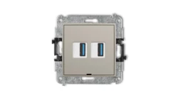 MINI Mechanizm gniazda podwójnego 2xUSB A-A 3.0, bez pola opisowego taupe 60MGUSBBO-6