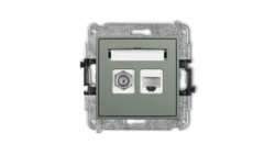 MINI Mechanizm gniazda antenowego poj. typu F (SAT) + gniazda komp. poj. 1xRJ45, kat. 6, 8-stykowy szałwiowy 61MGFK-3