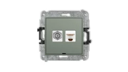 MINI Mechanizm gniazda antenowego poj. typu F (SAT) + gniazda komp. 1xRJ45, kat. 5e, 8-stykowy, bez opisu szałwiowy 61MGFKBO-1