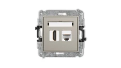 ICON Mechanizm gniazda pojedynczego HDMI 2.0, 4K + gniazda komp. poj. 1xRJ45, kat. 5e, 8-stykowy taupe 60IGHK