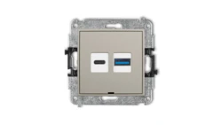 ICON Mechanizm ładowarki USB podwójnej USB C + USB A, 20W max., bez pola opisowego taupe 60ICUSBBO-8