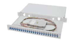 Panel krosowy FO z wyposażeniem 19 1U, 24x LC dx, OS2, pigtaile, adaptery, tacki, wysuwany, szary DN-96332/9