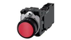 Przycisk 22 mm okrągły plastikowy czerwony płaski ze stykiem chwilowym z uchwytem 1 NO+1 NC 3SU1100-0AB20-1FA0