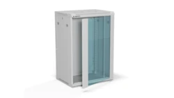 Szafa rack wisząca 19 cali 18U 600x450, drzwi szklane, tył i osłony boczne demontowalne, FLAT PACK kolor szary ALANTEC