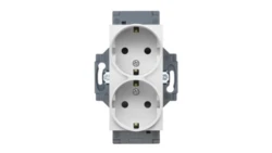 Gniazdo Schuko 2P+E 16A podwójne, z przesłoną styków, z uziemieniem, zaciski śrubowe, biały, Dahlia GW35204W