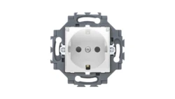 Gniazdo Schuko z klapką 2P+E 16A z przesłonami styków, z uziemieniem, zaciski śrubowe, białe, Dahlia GW35203W