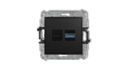 MINI Mechanizm ładowarki USB podwójnej USB C + USB A, 30W max., bez pola opisowego czarny mat 12MCUSBBO-10