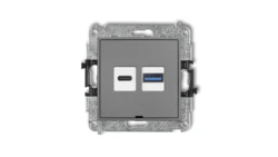 MINI Mechanizm ładowarki USB podwójnej USB C + USB A, 30W max., bez pola opisowego szary mat 27MCUSBBO-10