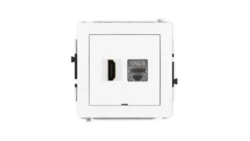 DECO Mechanizm gniazda HDMI 2.1, 8K + gniazda 1xRJ45, kat. 8, ekranowany, 8-stykowy, bez pola opisowego biały mat 25DGHKBO-88