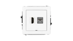 DECO Mechanizm gniazda HDMI 2.0, 4K + gniazda 1xRJ45, kat. 6, ekranowany, 8-stykowy, bez pola opisowego biały mat 25DGHKBO-46