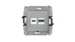 ICON Mechanizm ładowarki USB podwójnej USB C + USB A, 30W max., bez pola opisowego srebrny metalik 7ICUSBBO-10