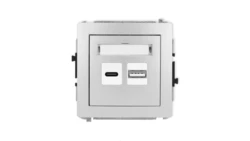 DECO Mechanizm ładowarki USB podwójnej USB C + USB A, 30W max. srebrny metalik 7DCUSB-10