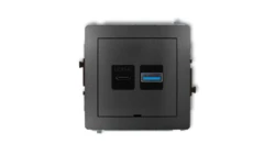 DECO Mechanizm ładowarki USB podwójnej USB C + USB A, 30W max., bez pola opisowego grafitowy 11DCUSBBO-10