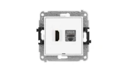 MINI Mechanizm gniazda HDMI 2.1, 8K + gniazda 1xRJ45, kat. 8, ekranowany, 8-stykowy, bez pola opisowego biały mat 25MGHKBO-88