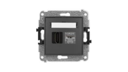 ICON Mechanizm gniazda HDMI 2.0, 4K + gniazda komp. poj. 1xRJ45, kat. 6, ekranowany, 8-stykowy grafitowy mat 28IGHK-46