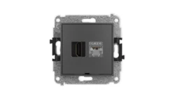 MINI Mechanizm gniazda HDMI 2.0, 4K + gniazda 1xRJ45, kat. 6, ekranowany, 8-stykowy, bez opisu grafitowy mat 28MGHKBO-46