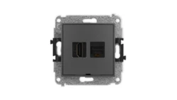 ICON Mechanizm gniazda HDMI 2.0, 4K + gniazda 1xRJ45, kat. 6A, 8-stykowy, bez pola opisowego grafitowy mat 28IGHKBO-46A