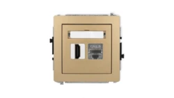 DECO Mechanizm gniazda HDMI 2.1, 8K + gniazda komp. poj. 1xRJ45, kat. 8, ekranowany, 8-stykowy złoty metalik 8DGHK-88