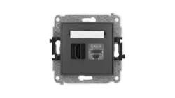 MINI Mechanizm gniazda HDMI 2.1, 8K + gniazda komp. poj. 1xRJ45, kat. 8, ekranowany, 8-stykowy grafitowy mat 28MGHK-88